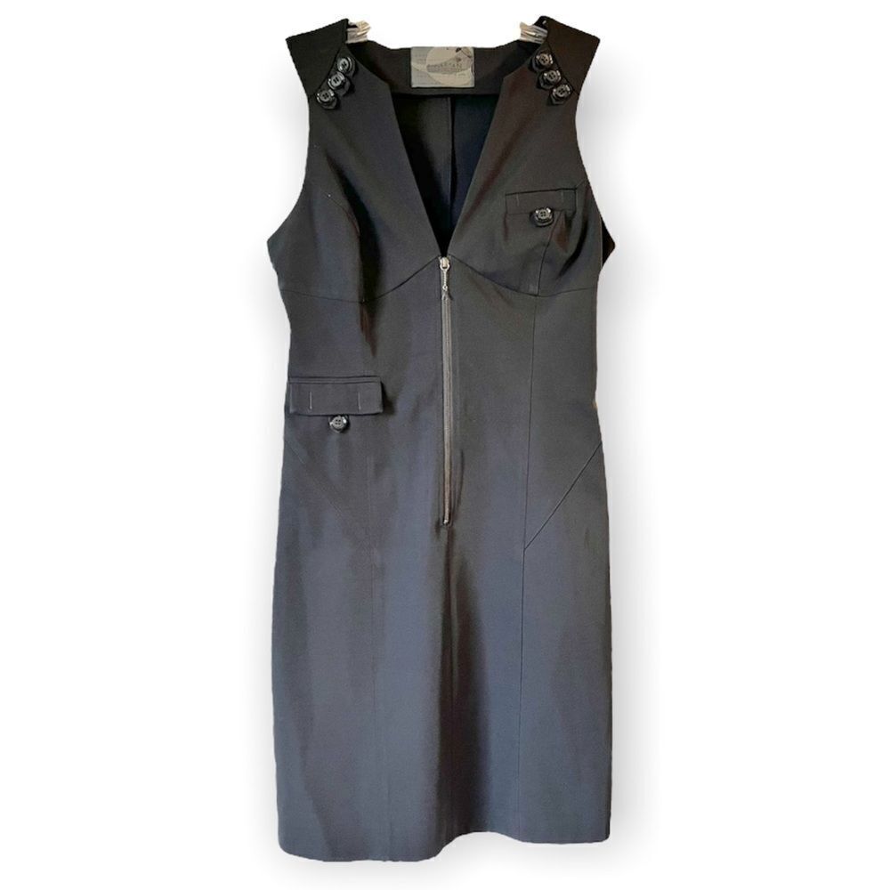 AnnaRita N Office Siren Black Sleeveless Half Zip MIDI Dress